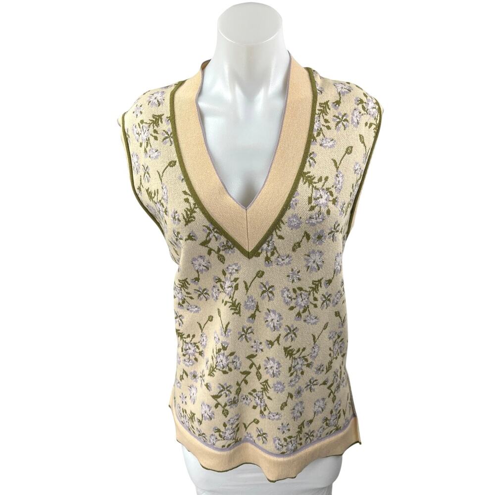Mango MNG Cream Multicolor Floral Waistcoat Sleeveless Knit Sweater Vest Top M
